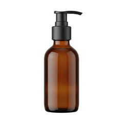 Fototapeta premium Amber glass cosmetic pump bottle with black dispenser