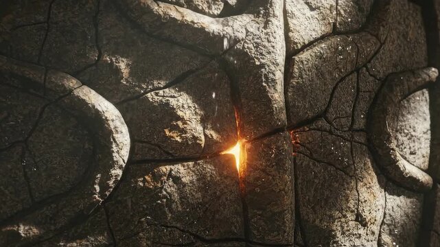 Ancient stone carving with intricate patterns weathered by time revealing mysterious symbols and textures with a hint of golden light adding an enigmatic glow and depth