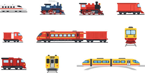 Collection of various train designs illustration transportation concepts © upeh
