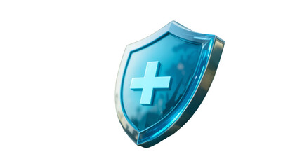 Obraz premium A blue shield with a white cross on a plain background