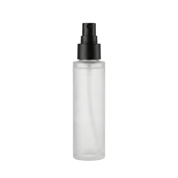 Frosted transparent cosmetic spray bottle with black nozzle