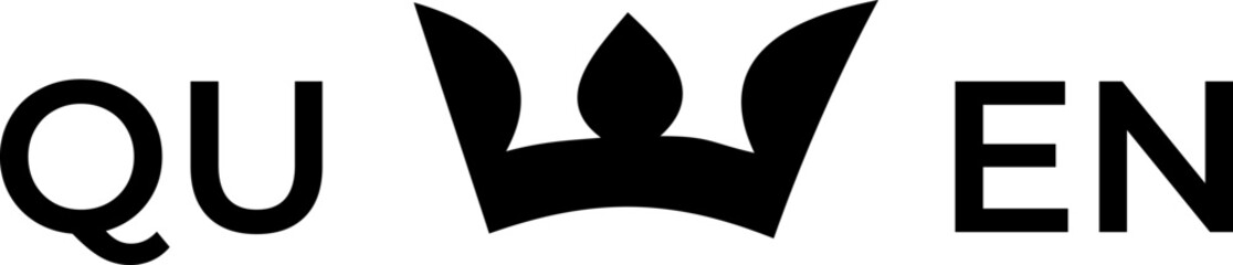 Minimalist creative typography of the word Queen with a crown icon integrated into the letters, modern black and white vector logo design isolated on white background for luxury branding and fashion © Biagio Alessandro