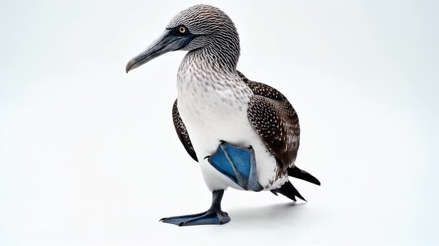 Blue Footed Booby Bird Standing Isolated on White Studio Background with Clean Lighting Minimalist Wildlife Photography