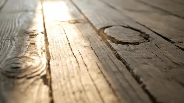 Weathered wooden planks bathed in soft sunlight create a rustic texture The natural grain and imperfections evoke a sense of time and endurance