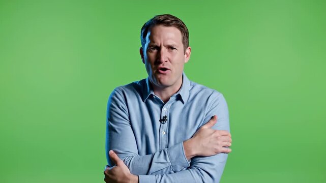 Man Expressing Frustration and Discomfort with Cold