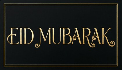 Elegant gold eid mubarak greeting card design on black background