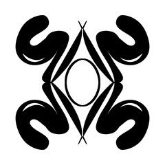 Silhueta preta de cinco pétalas curvas em estrela floral, vetor minimalista e dinâmico. Ideal para logos e padrões gráficos. Alta resolução e fluidez