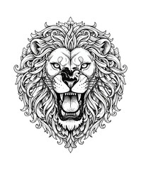 Obraz premium Lion head illustration black and white vector graphic