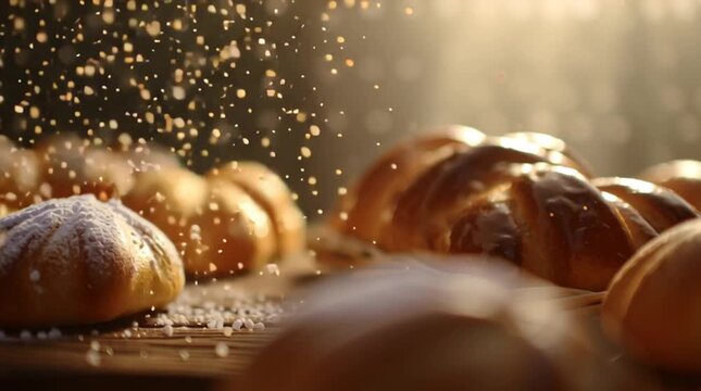 Fresh Pastries Dusting with Powdered Sugar