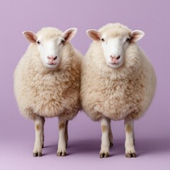Fototapeta premium Twin sheep standing against soft purple background