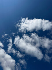 Obraz premium Puffy white clouds in blue sky.