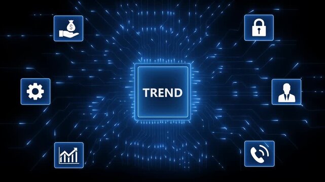 Trend searching concept. Searching information data on internet networking to initiative trends. Searching for upcoming business trend, seeking opportunities investment. HD Wooden cubes background.