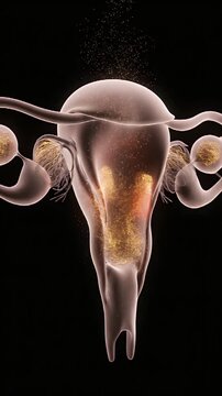 Detailed 3D CGI Visualization of the Human Female Reproductive System Illustrating the Menstrual Cycle and Ovulation