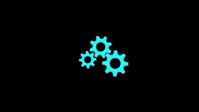 3 white gears spinning. Group of gears. Alpha channel. Gears rotating animation. cogwheel gear icon logotype rotating animation.4K video animation.