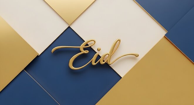 Eid celebration background with gold and blue geometric pattern