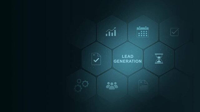 Lead Generation concept. Businessman using laptop with lead generation icon on virtual screen. Finding and identifying customers. digital interface on cyan color background