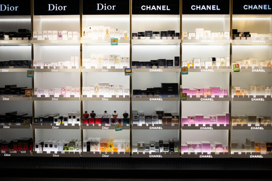 CATANIA, SICILY, ITALY - JUNE 2025: chanel  dior  victoria's secret on display in a shop