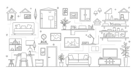 Architectural drawing of a modern living room interior design. © Dwwe