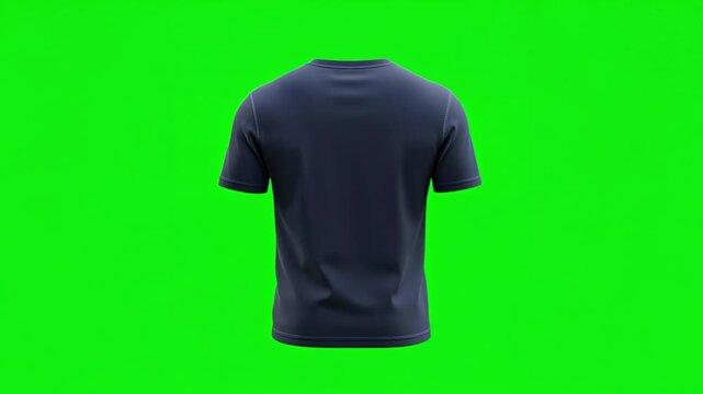 Blank Navy Blue T-Shirt Mockup on Green Screen, Front View