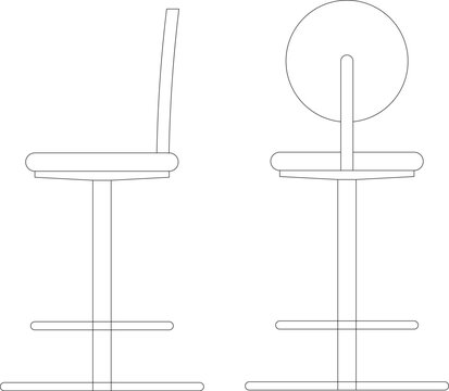 High bar stool furniture icons in side and back view, perfect for restaurant, cafe, and kitchen interior design floor plans.