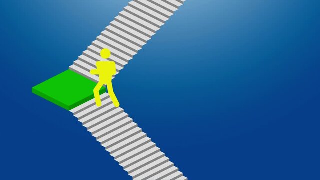 Abstract concept of a person at a crossroads, choosing between two paths animation