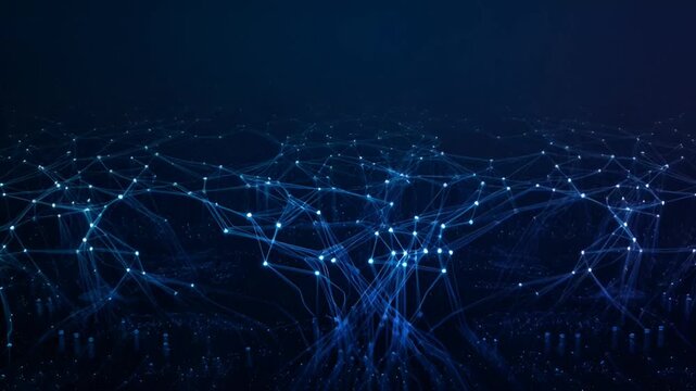 Abstract dark blue network with glowing connections and node points concept