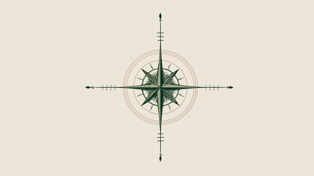 A stylized compass rose graphic, featuring green and red accents against a beige background