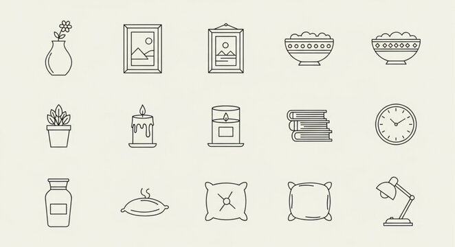 Collection of hand drawn decorative objects and icons.