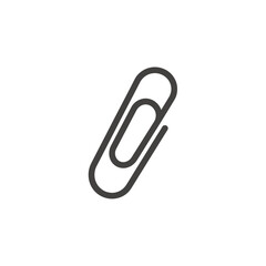 A simple, dark-gray outline of a paperclip on a plain white background