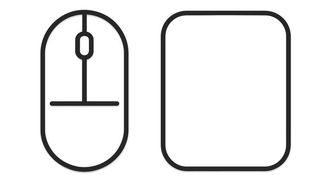Simplified illustration of a computer mouse next to a blank, rounded-corner square