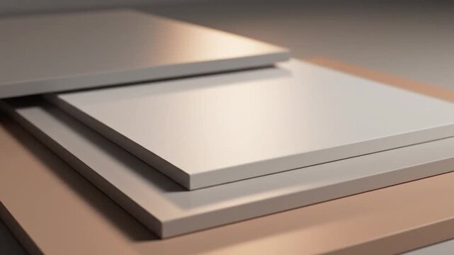 Stacked material sheets in soft studio lighting.