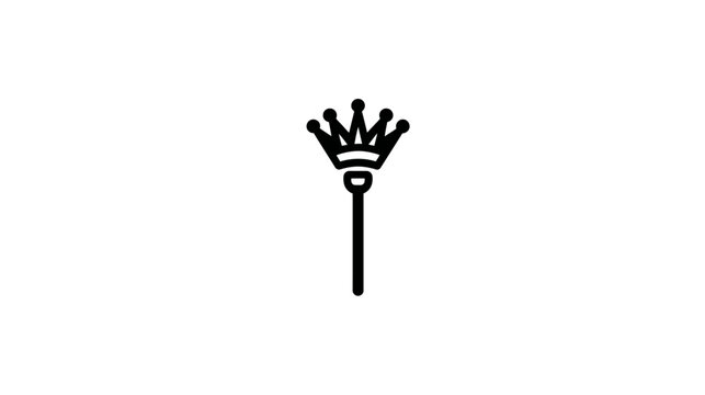 A black and white illustration of a crown-topped scepter on a white background