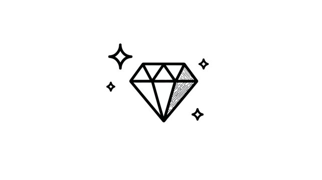 Black and white line art of a sparkling diamond gemstone, simple shapes