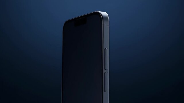 Side view of a dark blue smartphone against a gradient dark blue backdrop