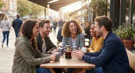 group of friends drinking coffee in cafe