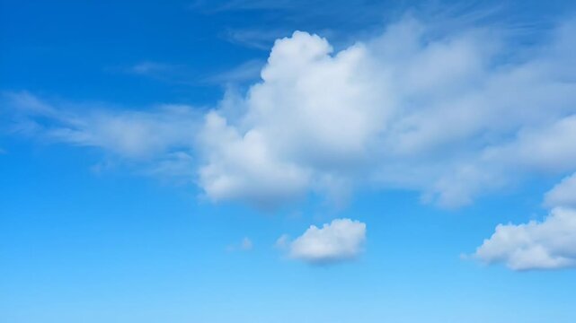 Beautiful blue sky with fluffy white cumulus clouds on a sunny day