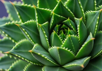Fototapeta premium Extreme close-up of a vibrant green succulent covered in sharp, protective spines, highlighting the plant's natural defense mechanism, succulent, leaf, survival