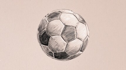 Detailed sketch of a classic black and white soccer ball on textured paper background