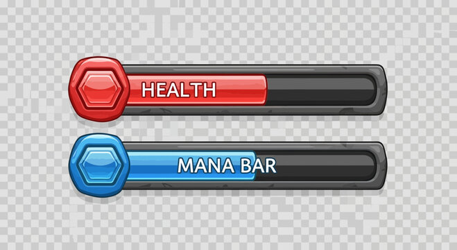 Health and Mana Bars for Game UI Design with Hexagonal Accents.