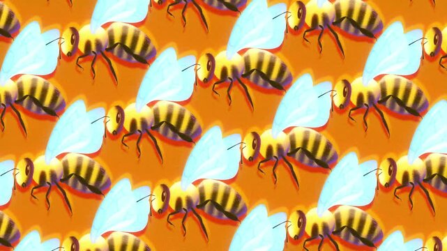 Seamless pattern with bumblebees on orange background