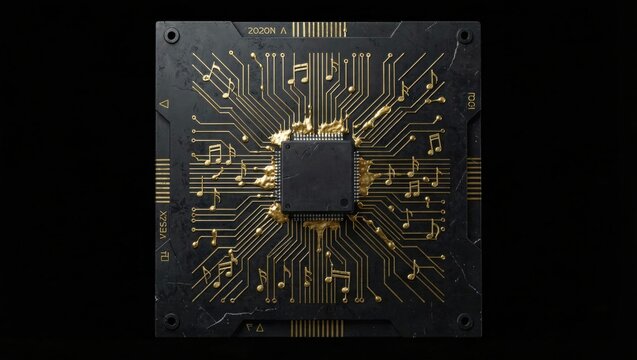 AI Music Processor Golden Circuit Top Down