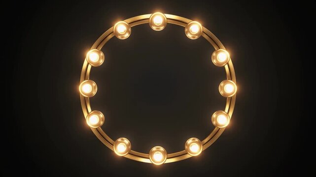 Oval shaped vanity mirror frame with illuminated bulbs and dark background makeup lights