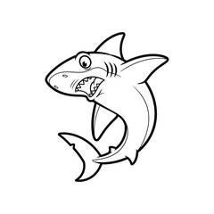 Obraz premium A cartoon shark swims aggressively in the ocean with its mouth open.