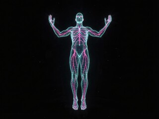 Obraz premium Full Body Glowing AI Humanoid in Data Void