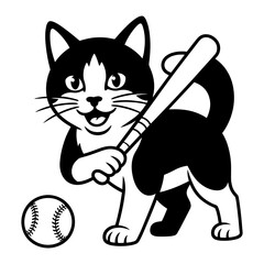 Tuxedo Cat Playing Softball © KayBeeSVGs