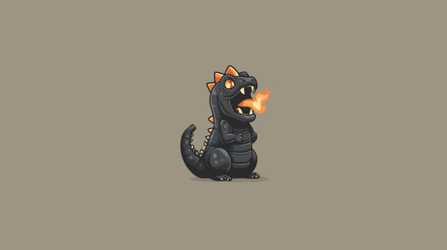 A cartoon-style illustration shows a friendly, pixelated dragon breathing fire with a grey background