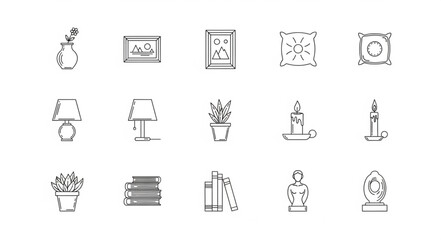 Collection of hand drawn decorative objects and plants.