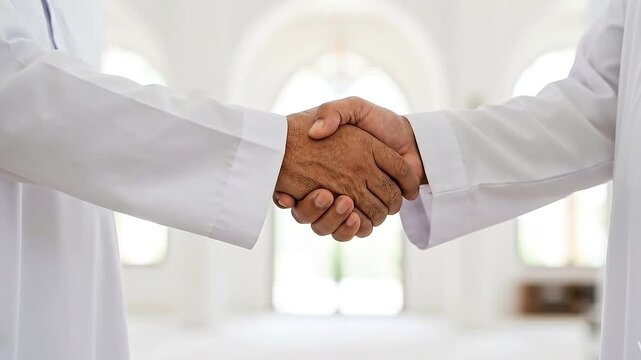 close up of muslim people handshake