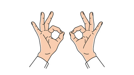Fototapeta premium Pair of human hands making simultaneous OK gestures toward the center against a white background to show double approval or perfection.