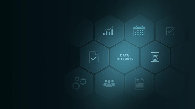 Business, Technology, Internet and network concept. Enterprise resource planning data integrity concept ,Abstract technology symbols, digital interface on cyan color background